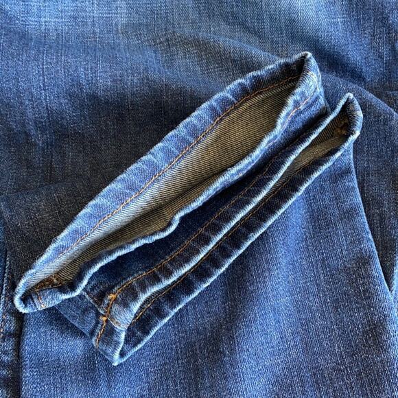 Eddie Bauer Women Dark Wash Denim Boyfriend Relaxed Distressed Patched Jeans 14 - Picture 9 of 11